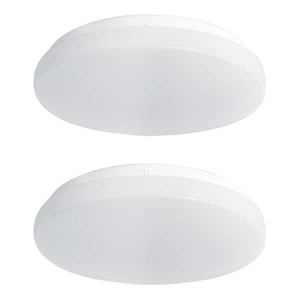 10 in. White Round Low Profile Dimmable LED Flush Mount with Plastic Shade Ceiling Light - 4000K Cool White (2-Pack)