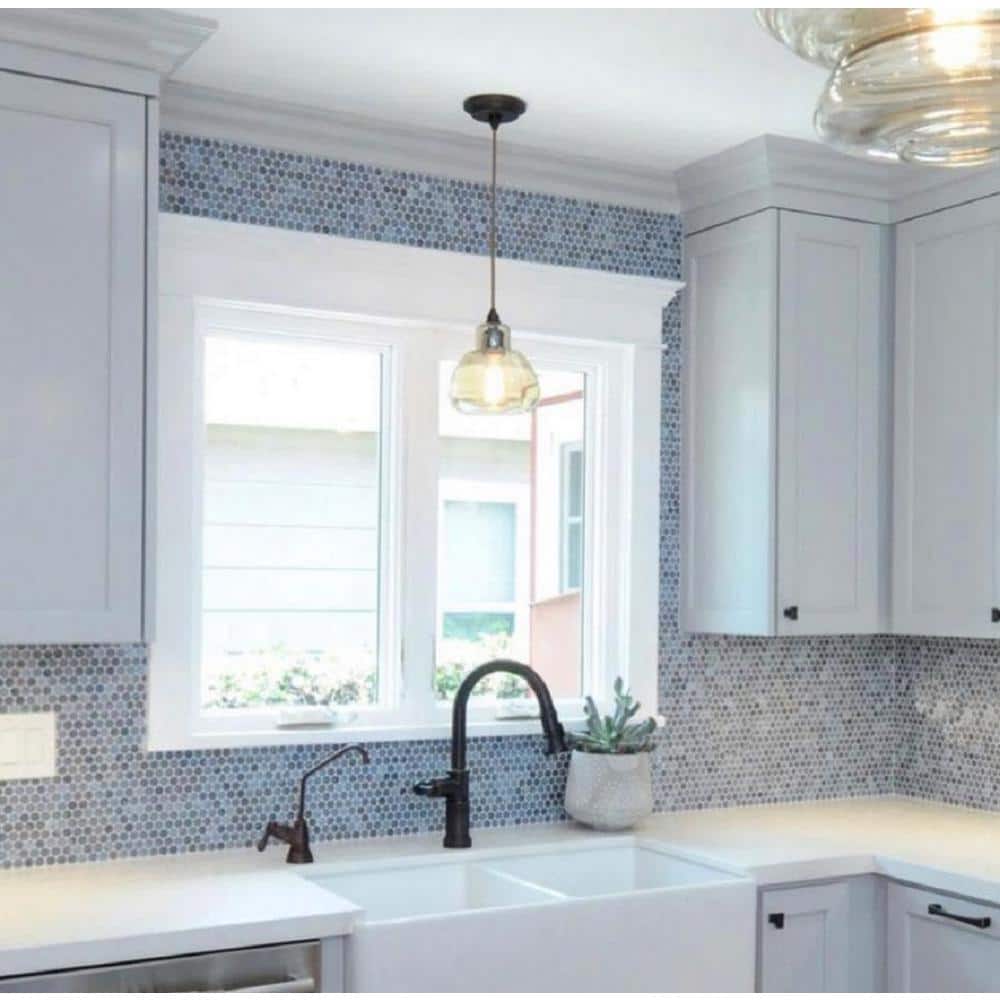 Gray and Blue Penny Round Glass Mosaic Tile 12.2" x 12.2"