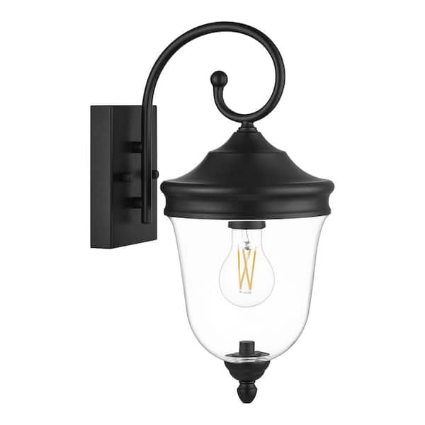 Hampton Bay Russo 16 in. 1-Light Matte Black No Motion Sensing Traditional Outdoor Wall Sconce with No Bulb