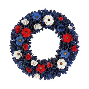 20 in. Red, White and Blue Floral Wreath