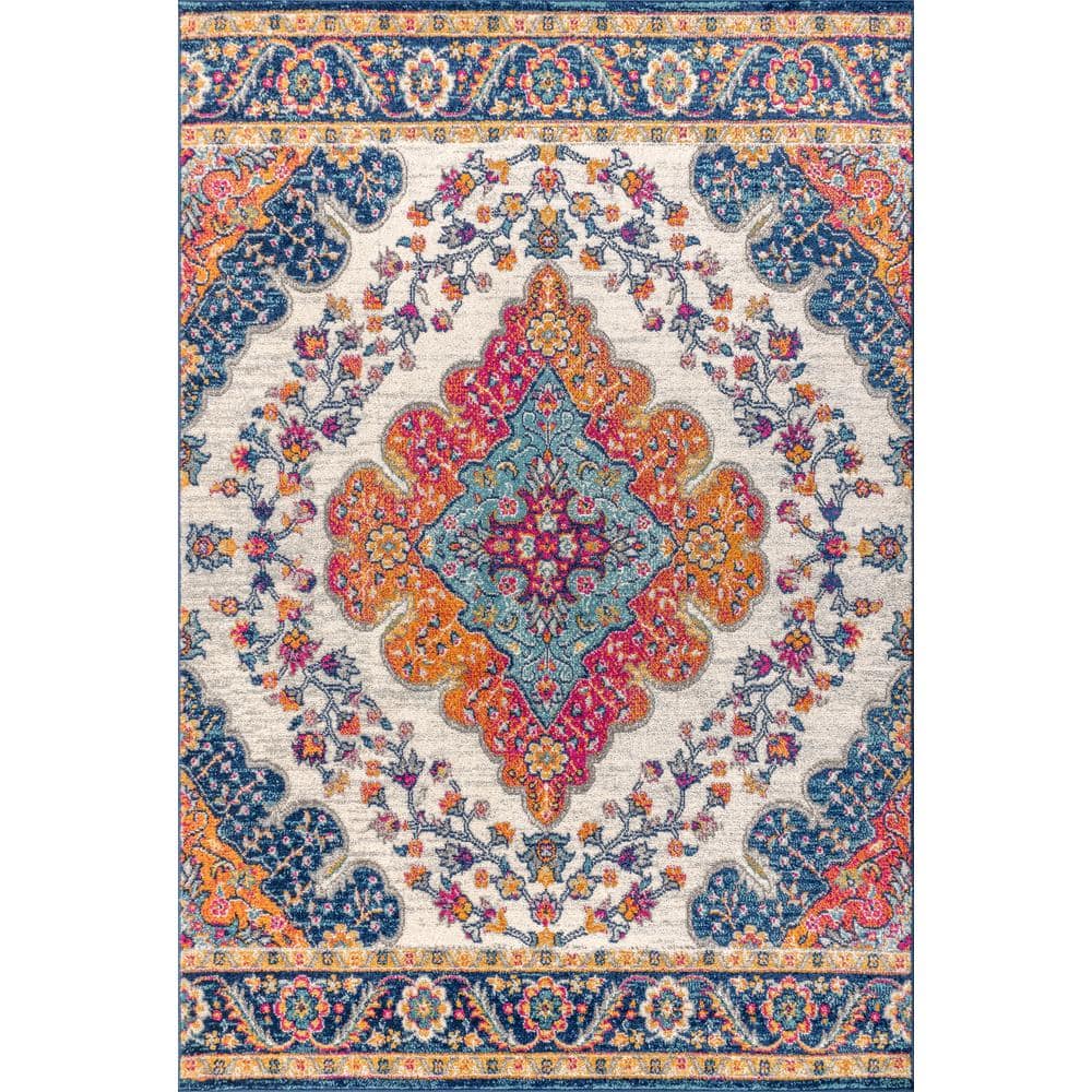 Bohemian Blue and Multicolor Medallion Area Rug, 5 x 8