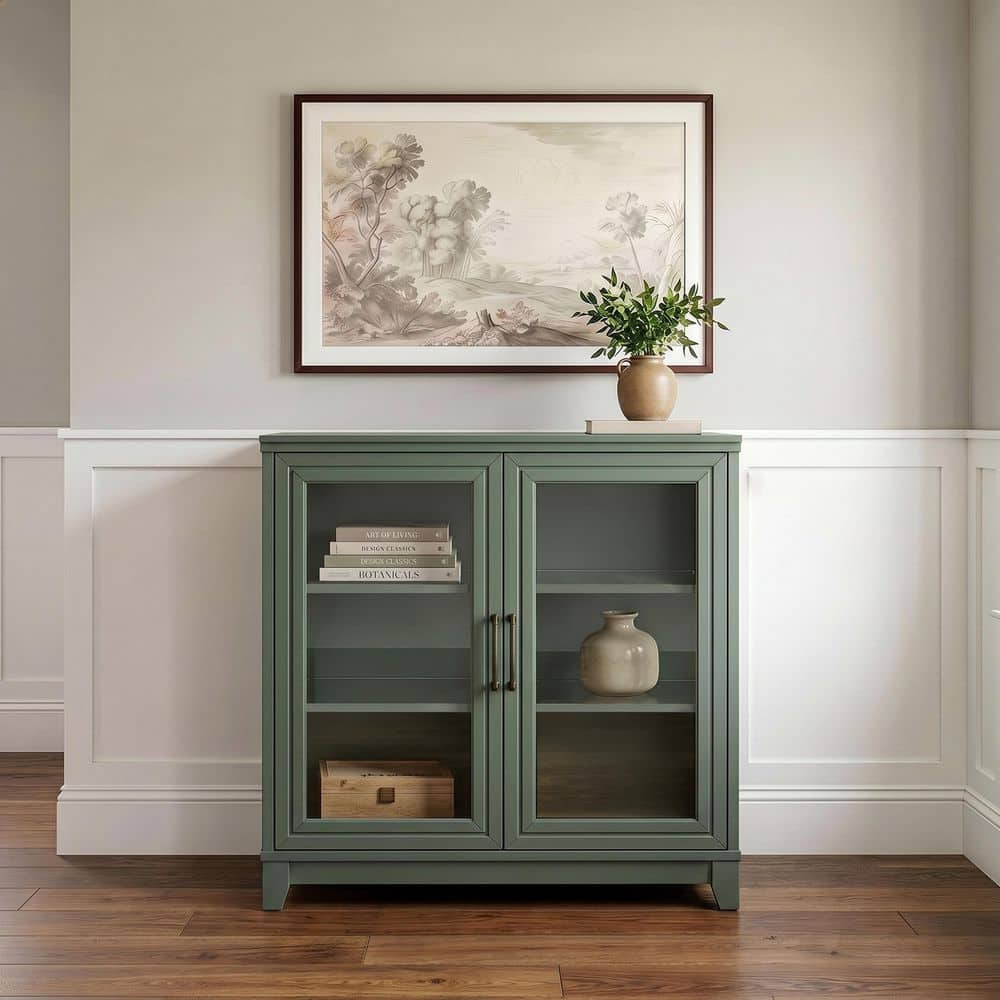 Bedford 4-Piece Modular Fern Green Frame/Gunmetal Hardware 34.25 in. Accent Cabinet w/ 2 Shelves and Soft-Close Doors price history on PriceWatchPro