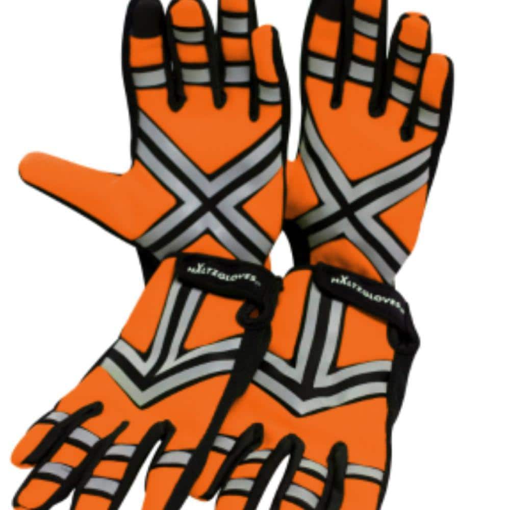 Extra Large Orange Reflective Microfiber Industrial Safety Gloves