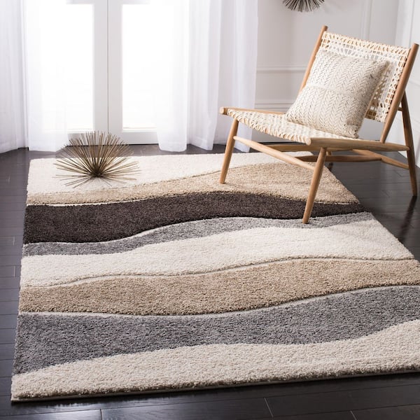 Florida Shag 8 ft. x 10 ft. Ivory/Gray Abstract Area Rug