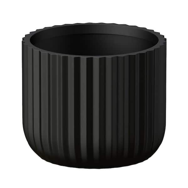 14 in. Medium Charcoal Black Concrete Round Planter / Pot with Drainage Holes