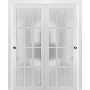 3312 36 in. x 80 in. 1 Panel Frosted Glass White Finished Pine Wood Sliding Barn Door with Hardware Kit