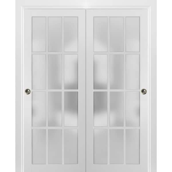 Sartodoors 3312 48 in. x 84 in. 1 Panel Frosted Glass White Finished Pine Wood Sliding Barn Door with Hardware Kit