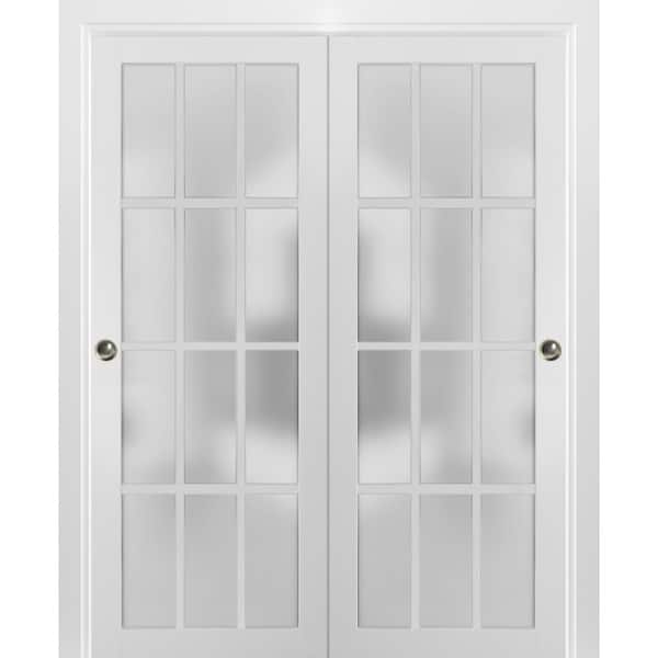 Sartodoors 84 in. x 96 in. 1 Panel Frosted Glass White Finished Pine Wood Sliding Barn Door with Hardware Kit