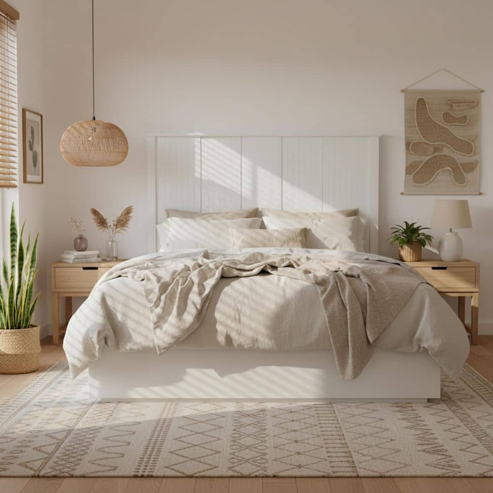 Zelina Stylish Brown Solid Wood Frame Queen Size Platform Bed with Slatted Headboard - thumbnail 10