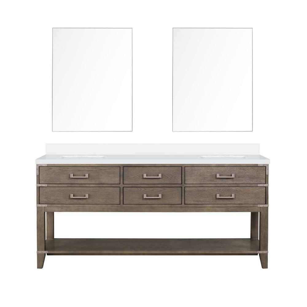 Irvington 72 in W x 22 in D Grey Oak Double Bath Vanity with White Quartz Top, and 34 in Mirrors price history on PriceWatchPro