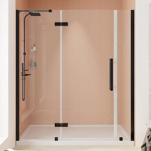 Tampa 60 in. L x 32 in. W x 75 in. H Alcove Shower Kit w/ Pivot Frameless Shower Door in ORB w/Shelves and Shower Pan