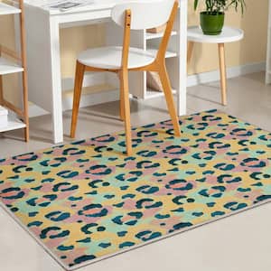 Yellow Coral 3 ft. 3 in. x 5 ft. Animal Prints Leopard Contemporary Pattern Area Rug