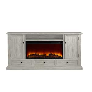 72 in. Farmhouse Wooden TV Stand with Electric Fireplace and 3 Drawers in Gray for TVs up to 70 in.