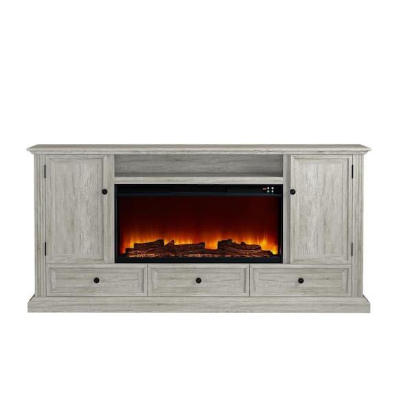FESTIVO 72 in. Farmhouse Wooden TV Stand with Electric Fireplace and 3 Drawers in Gray for TVs up to 70 in.