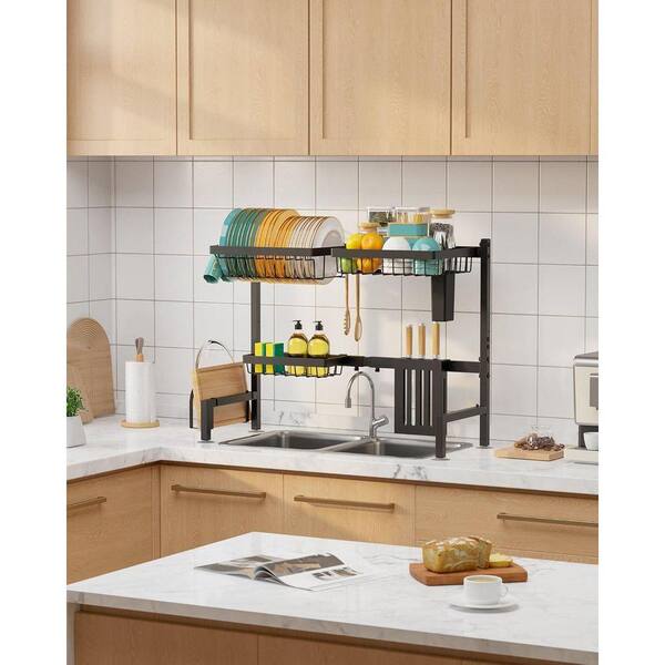 Lynzavix Black Adjustable Over Sink 2-Tier Large Capacity