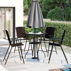 5-Piece Metal Square Counter Height Outdoor Dining Set with Umbrella Hole and 4 Foldable Chairs