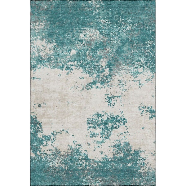 Mayfield Premium Machine Washable Abstract AMF1027 Teal 10 ft. x 14 ft. Area Rug
