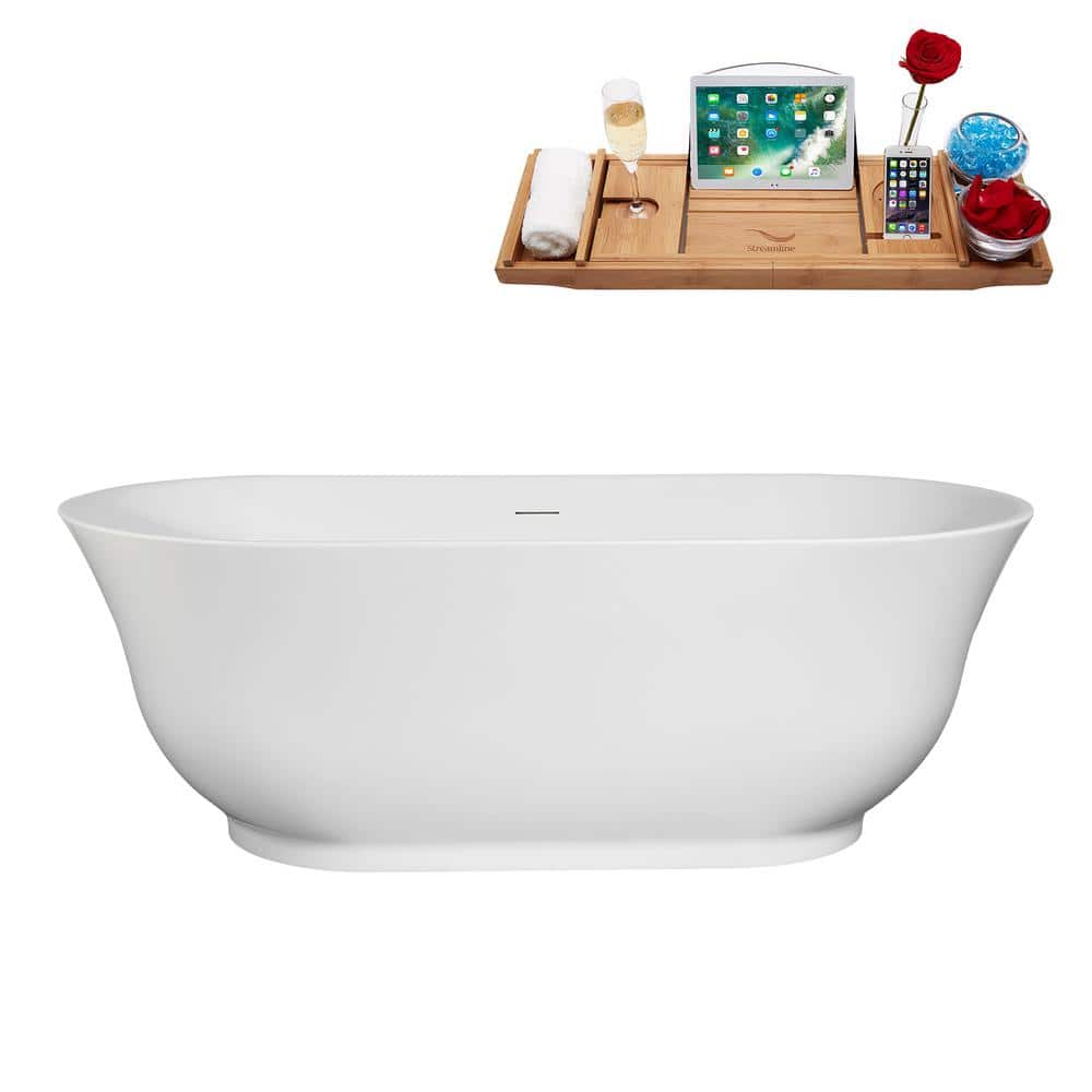 67 in. x 32 in. Acrylic Freestanding Soaking Bathtub in Glossy White With Matte Black Drain, Bamboo Tray price history on PriceWatchPro