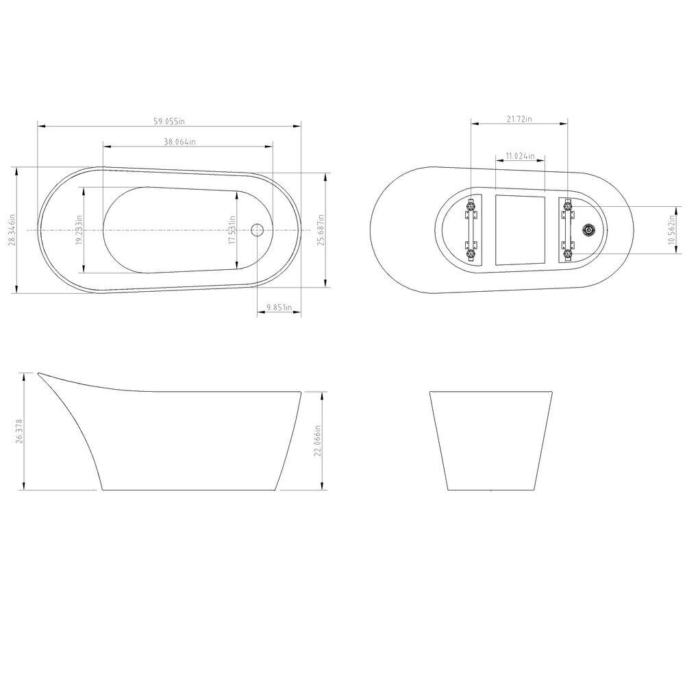 Glossy White Acrylic Freestanding Oval Soaking Bathtub