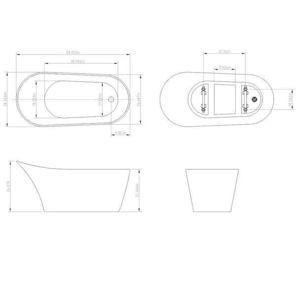59 in. Acrylic Single Slipper Flatbottom Non-Whirlpool Bathtub in Glossy Black