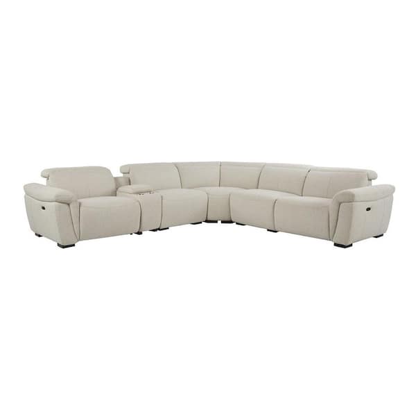 Dayana 122 in. Pillow Top Arm Chenille L-Shaped Reclining; Cup Holder Sofa in Beige