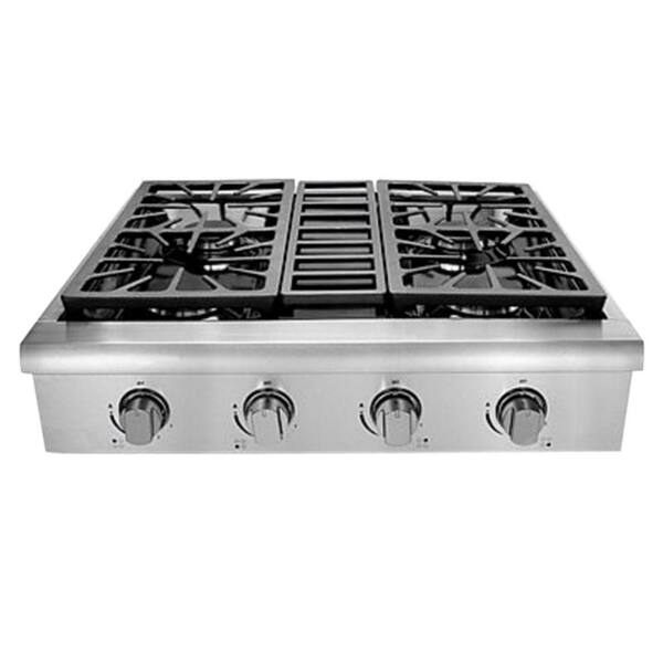 Hallman 30 in. Professional Gas Rangetop with 4 Sealed Burners, Porcelain-Coated Drip Pans, in Stainless Steel