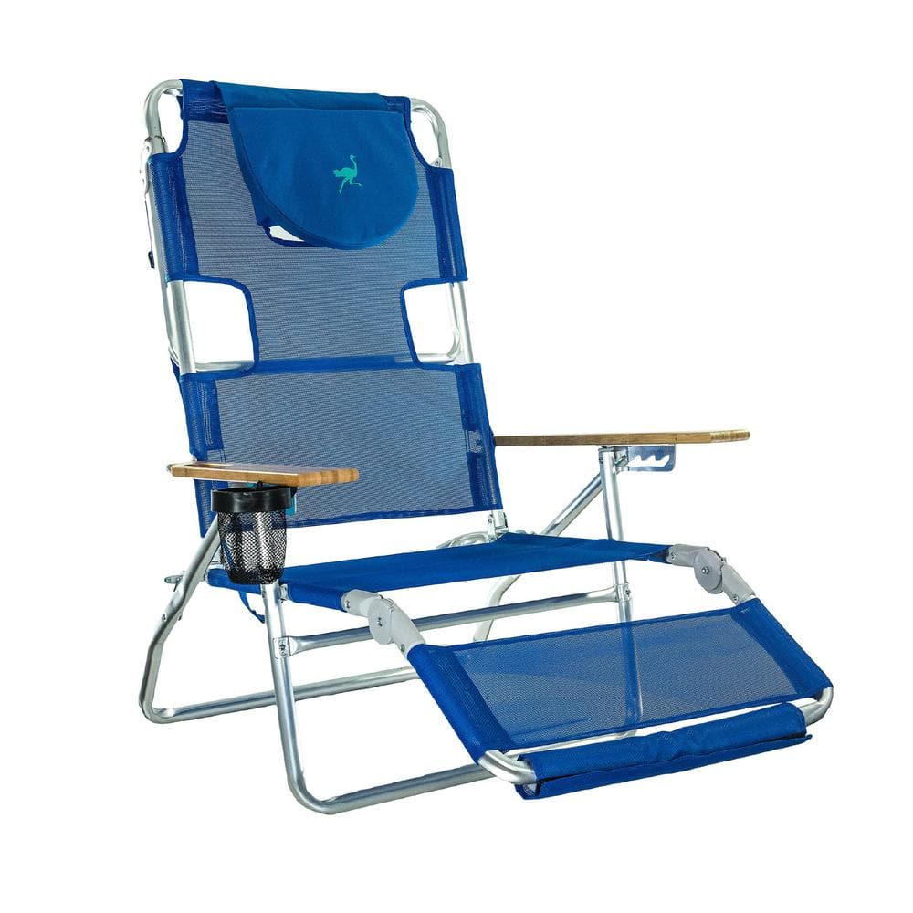 Blue Aluminum Frame Reclining Beach Armchair with Footrest