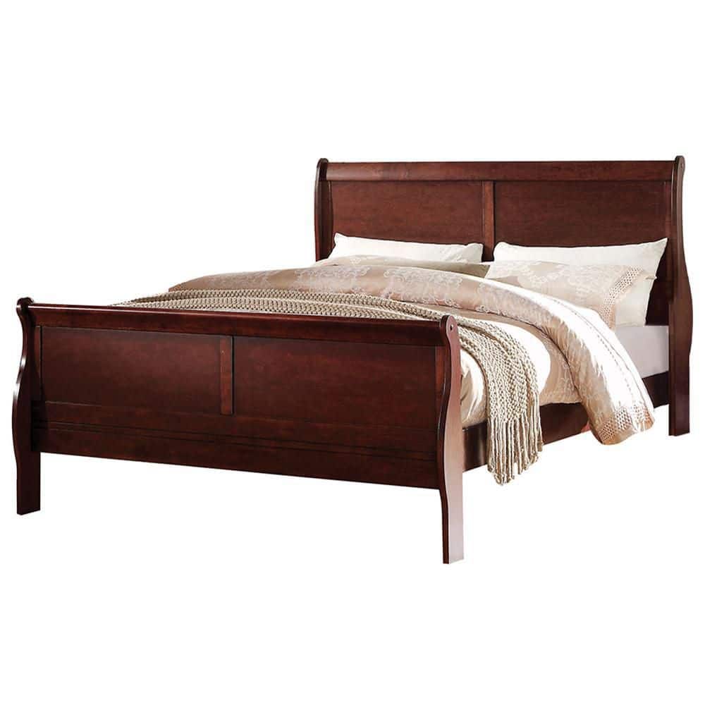 Cherry Twin Sleigh Bed with Wood Frame and Headboard
