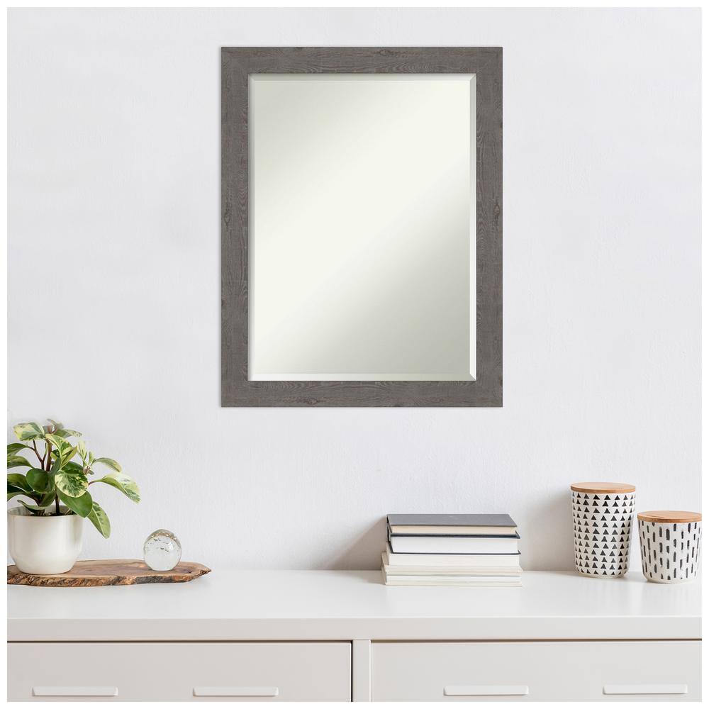 Rustic Plank Grey Rectangular Wood-Textured Bathroom Mirror - 21.38 x 27.38 in