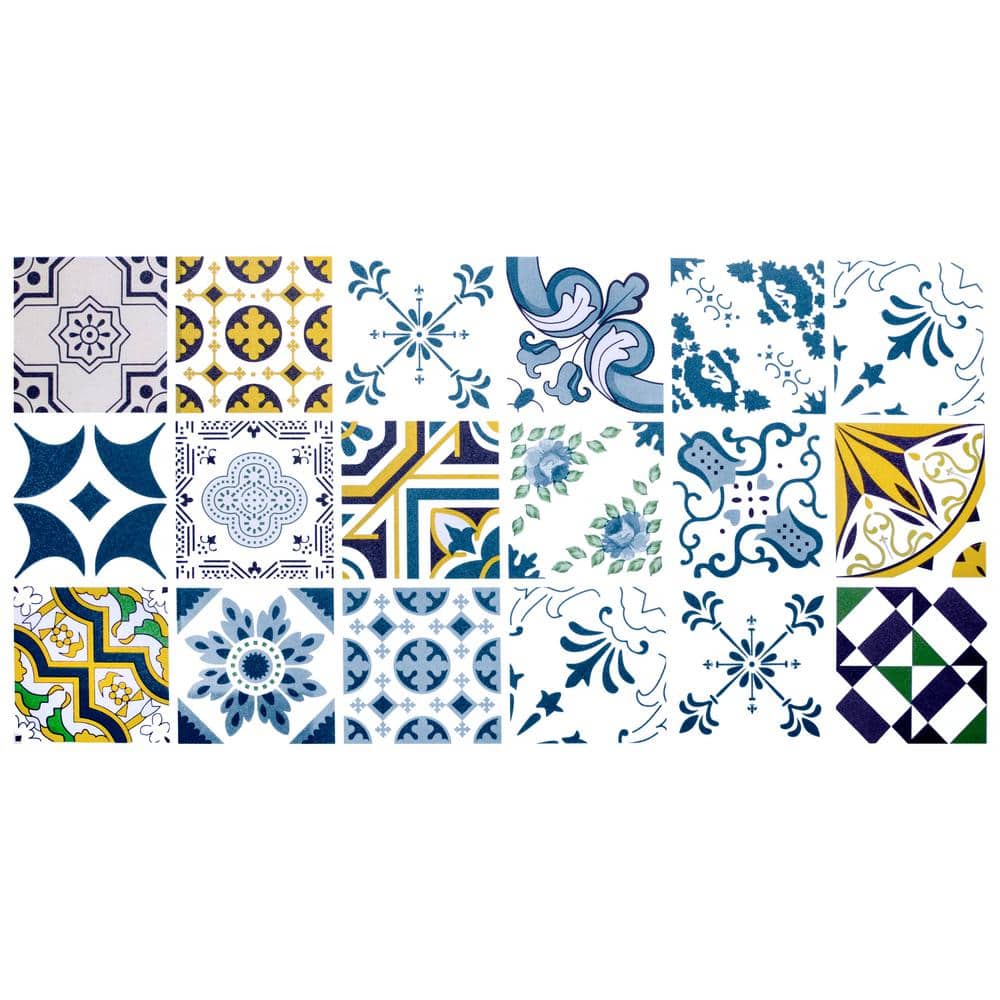 Falkirk Bhoid Aegean Blue Yellow Green Shapes in Squares Vinyl Peel and Sti