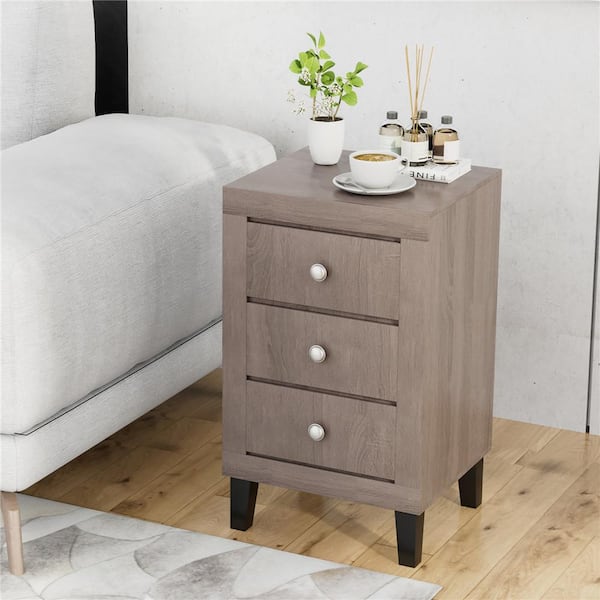 Costway Grey 3-Drawer 16 in. W Nightstand Sofa Side Coffee Table for Bedroom Living Room