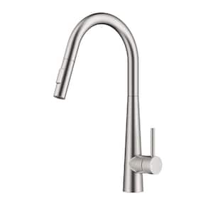 17 in. Single Handle Pull Down Sprayer Kitchen Faucet in Satin Nickel