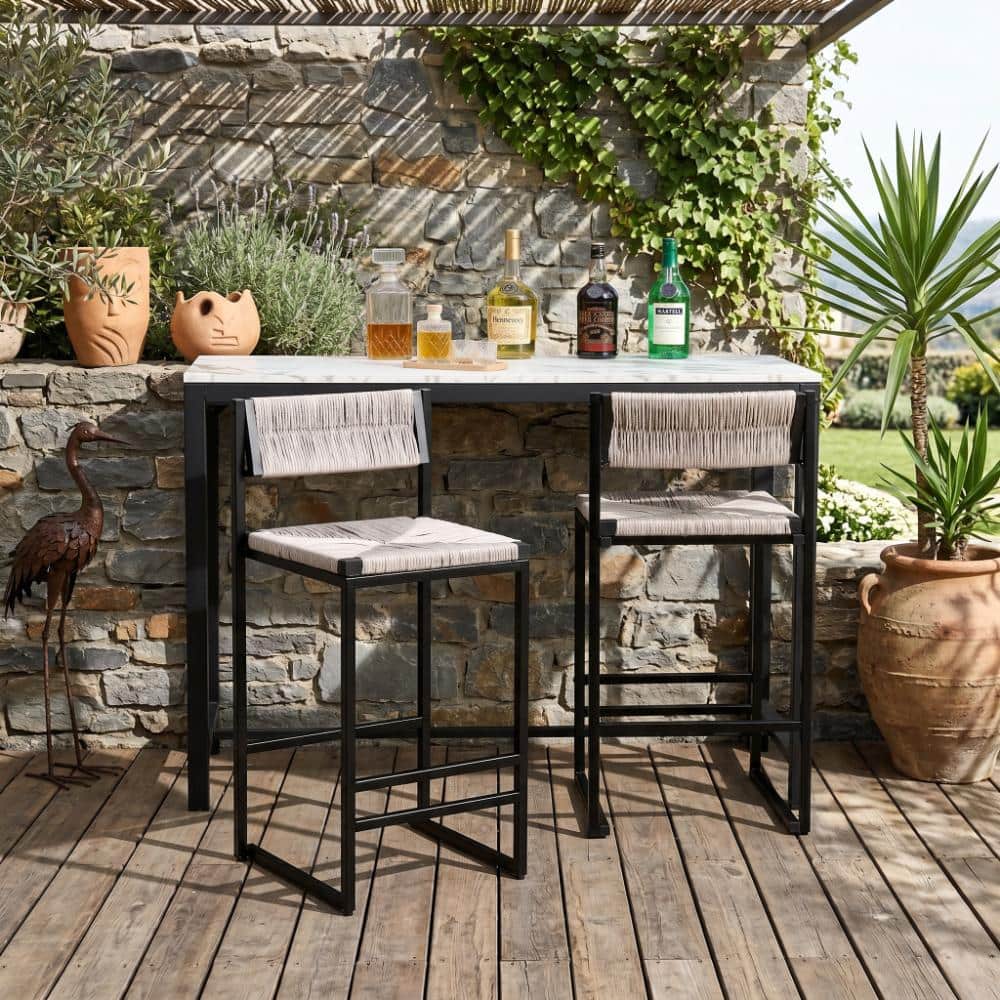 Gray Set of 2 Paper Rope Weave Bar Stools Dining Chairs with Back Handwoven price history on PriceWatchPro