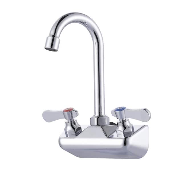 Wall Mount Double Handle Commerical Kitchen Standard Kitchen Faucet with 360° Swivel Spout in Polished Chrome