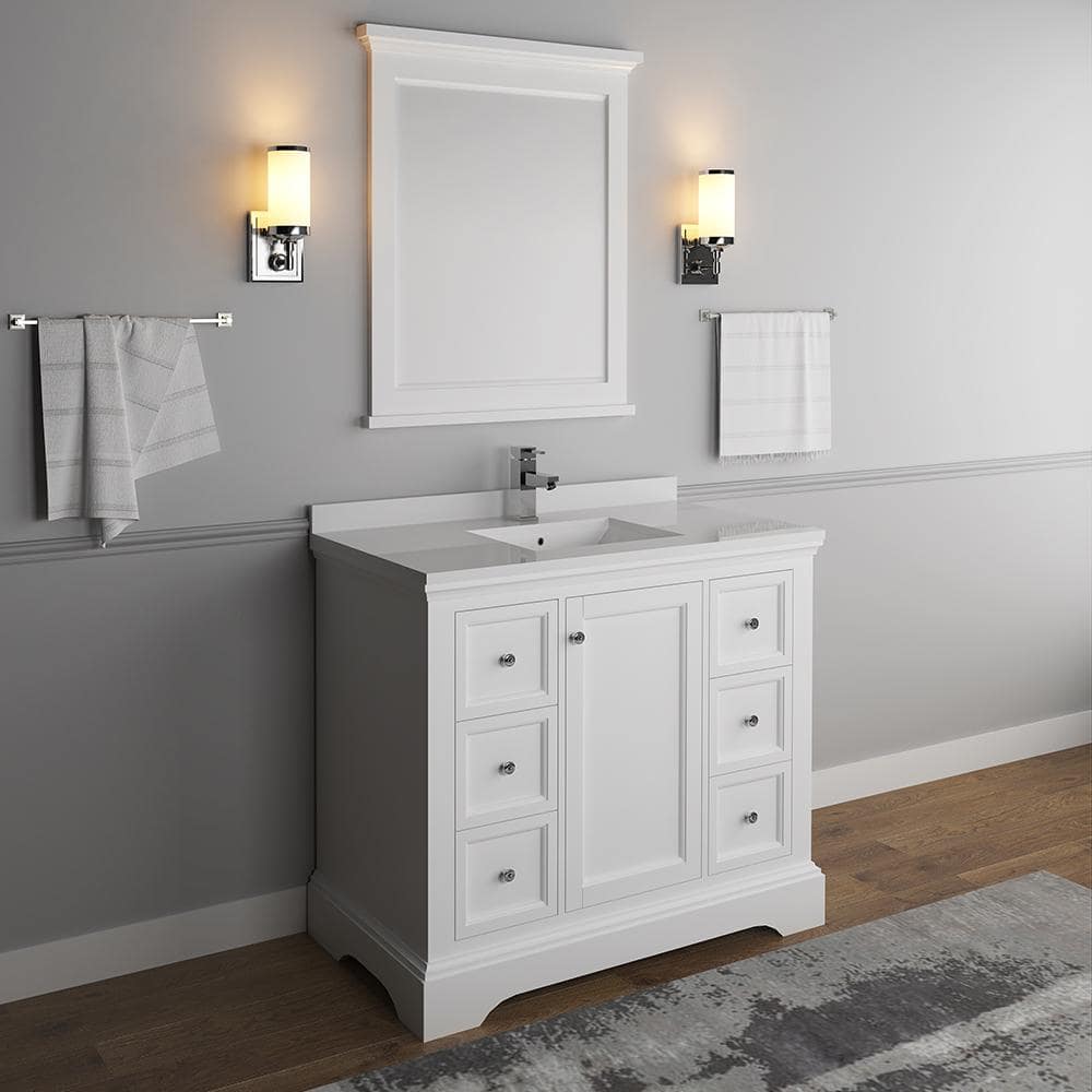 Matte White Solid Wood Single Sink Vanity with Quartz Top