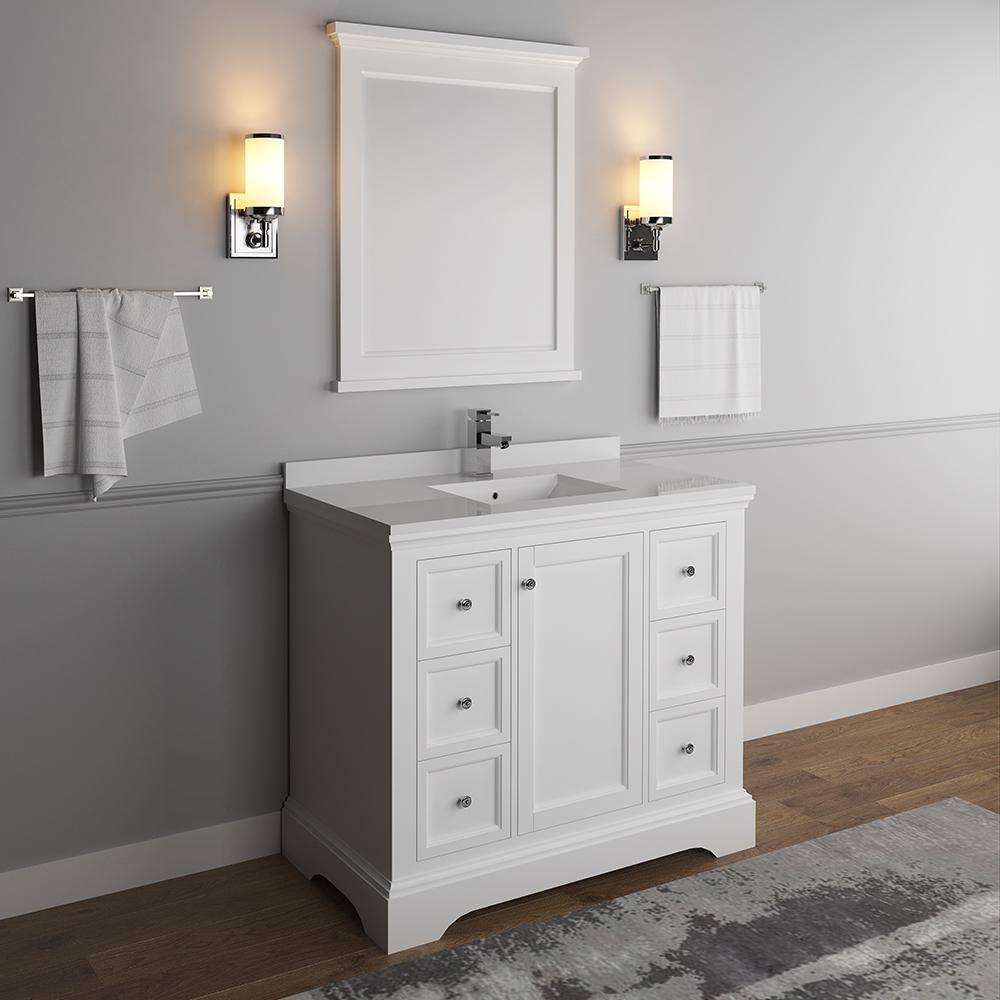 Windsor 40" Matte White Quartz Stone Vanity Set with Mirror