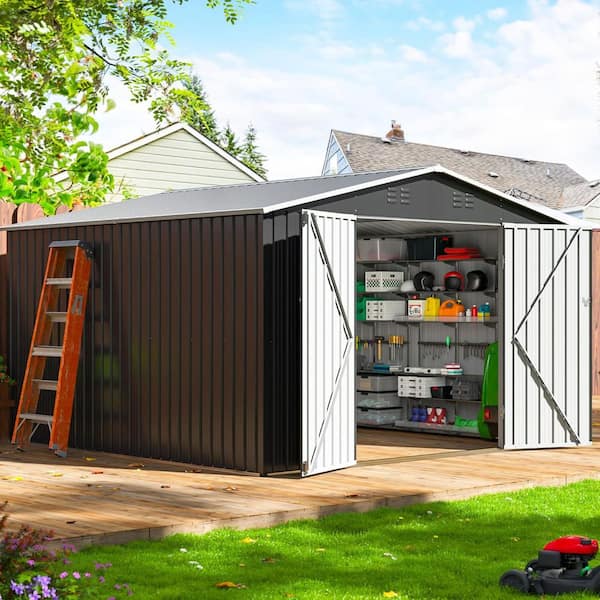 NETAJE 10 ft W x 10 ft D Metal Outdoor Storage Shed with Sturdy