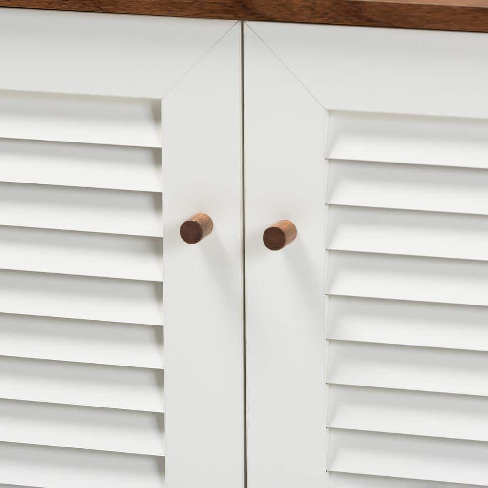 Walnut and White 8-Shelf Wood Shoe Storage Cabinet