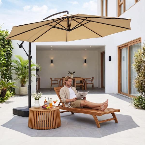 10 umbrella patio off set BOZTIY 10 ft. Patio Umbrella w/Base 360° Rotation and Adjustable Angle  Offset Cantilever Umbrella UV Protection Canopy in Khaki P1600169-1.8HD01