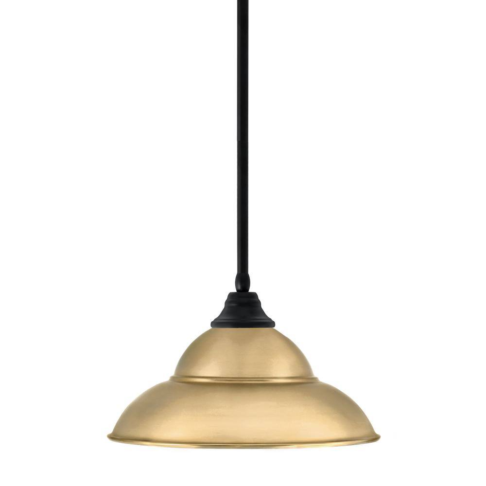 Sparta 100-Watt 1 Light Matte Black Shaded Pendant Light with 16 in. New Ag