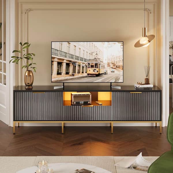 Bestier 70 in. Glossy Black TV Stand FIts TV's Up to 70 in. LED Entertainment Center with Adjustable Shelve and Cabinet