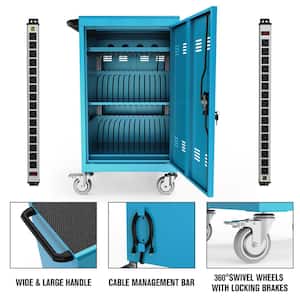 32-Device Charging and Storage Cart for iPad Laptop Computers & Chromebook Charging Docking Cart in Blue