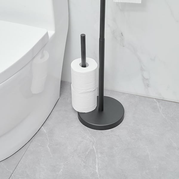 BWE Bathroom Freestanding Toilet Paper Holder Stand with RESERVER in Matte Black
