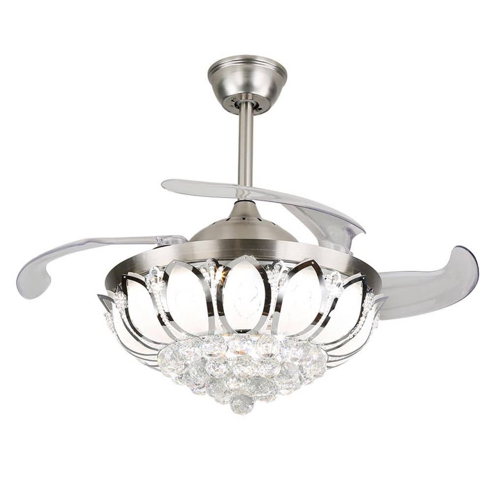 42" Silver Modern LED Crystal Chandelier Ceiling Fan with Remote
