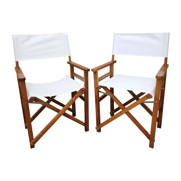Zeus & Ruta 2-Piece White Wooden Director Folding Chair with Canvas for Camping, Fishing, Patio