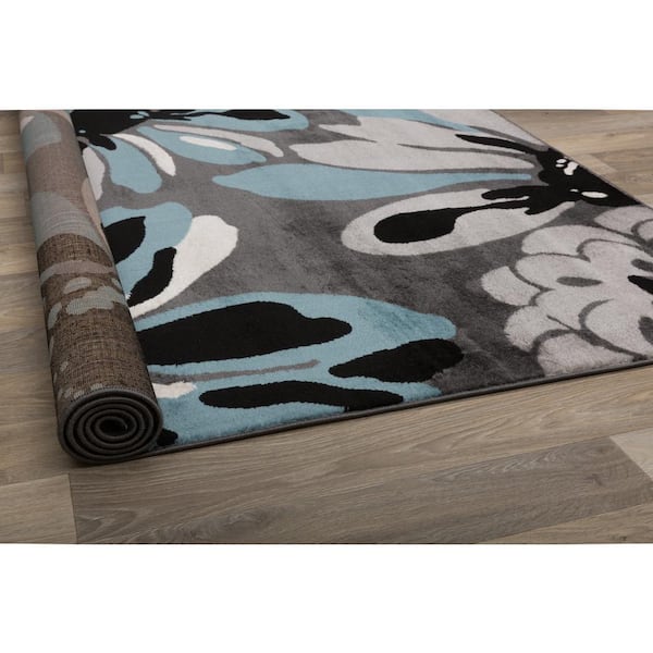 Modern Floral Flowers Blue 7 ft. 10 in. x 10 ft. 2 in. Indoor Area Rug