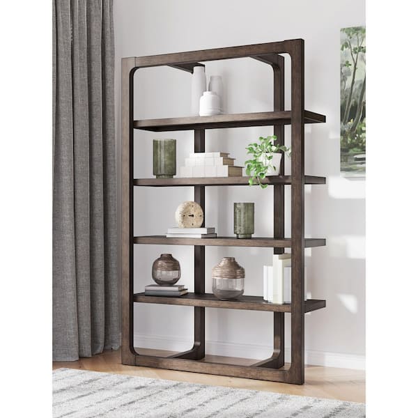 Breckington 76 in. Tall Dark Brown Wood 4-Shelf Etagere Bookcase