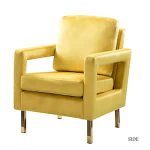 Anika Modern Yellow Comfy Velvet Arm Chair with Stainless Steel Legs and Square Open-framed Arm