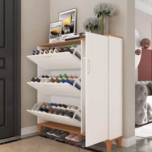 47.2 in. H x 47.2 in. W White Wood Shoe Storage Cabinet With Cabinet and 3 Drawers Fits up to 26 Shoes