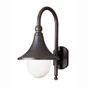 Promenade 1-Light Rust Outdoor Wall Light Fixture with White Opal Acrylic Shade